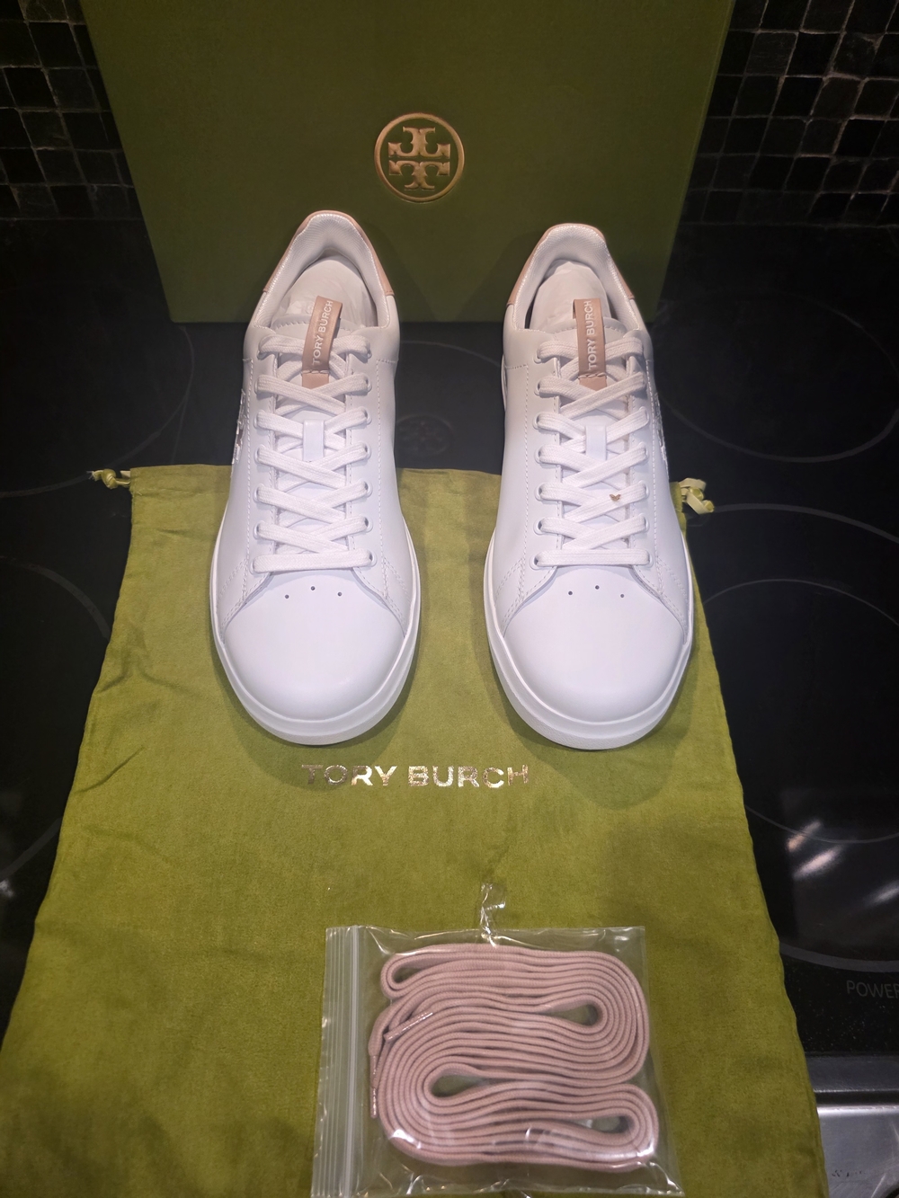 Tory Burch Howell Court White Sneakers with Blush Pink - Picture 3 of 6